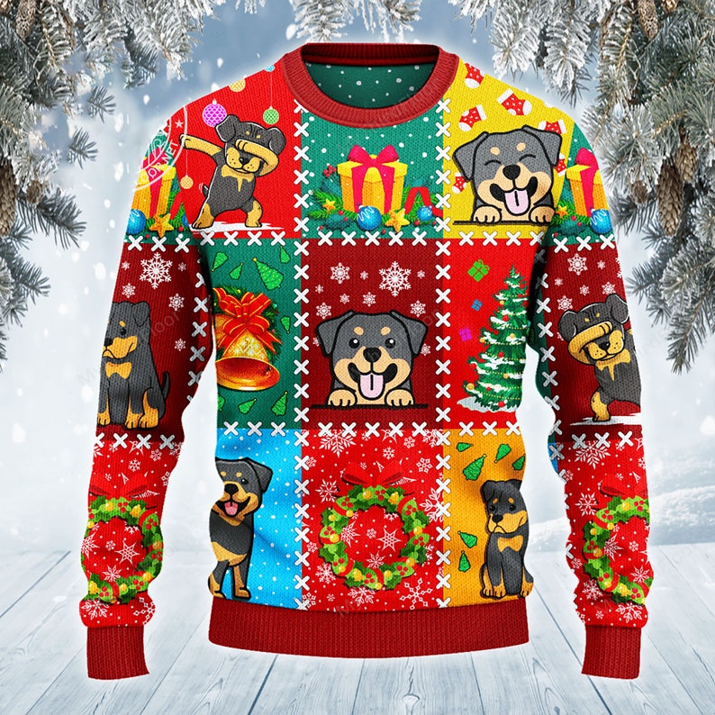 3D Rottweiler Dog Lovers Christmas Wishes All Over Print Sweater
