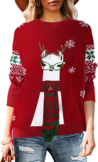 Women's Knitted Pullover Ugly Christmas Sweater Llama