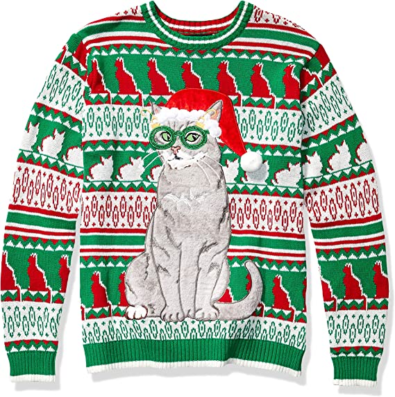 Green Glasses Cat Ugly Christmas Sweater