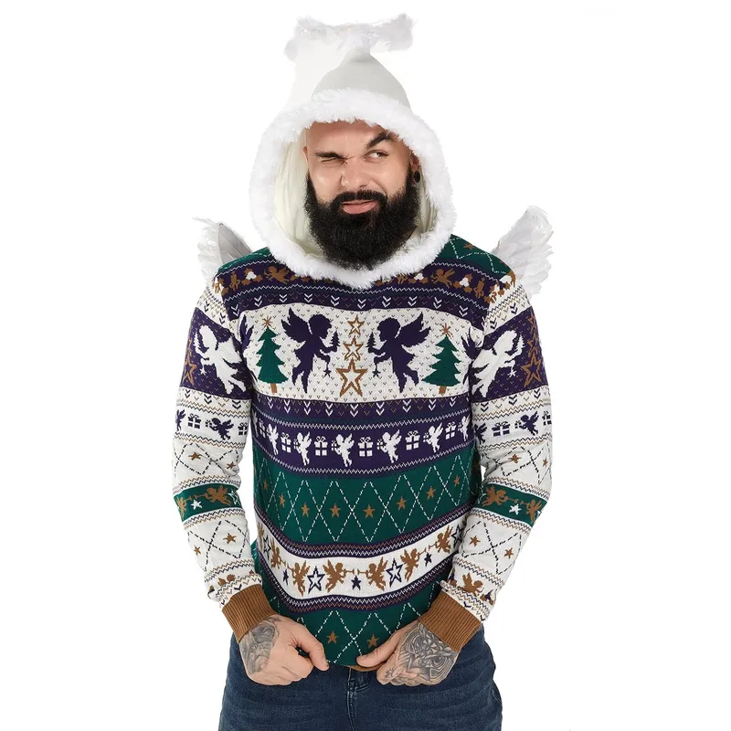 Charlies Christmas Angel LED Mens Funny Ugly Christmas Sweater