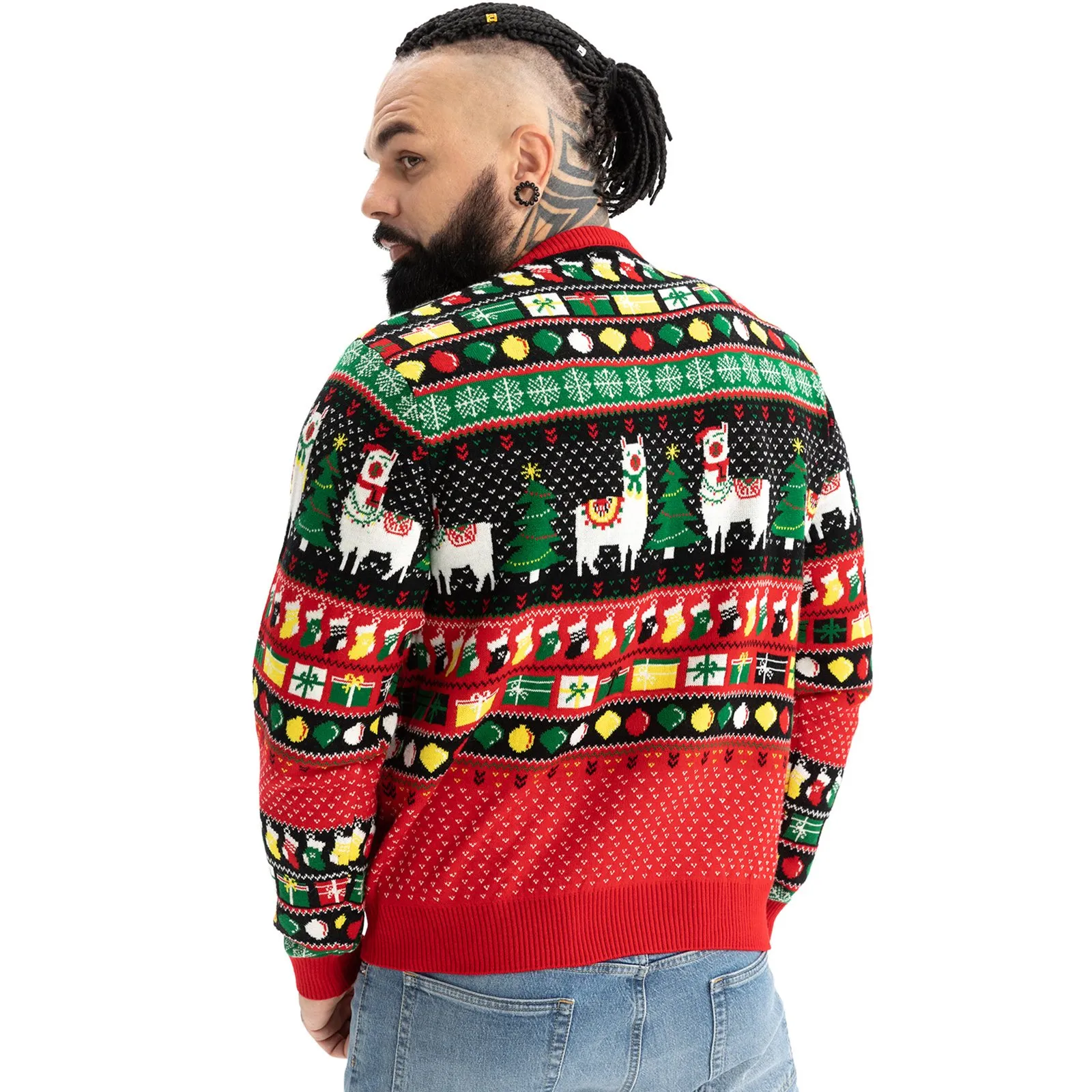 Light Up the Llama Funny Ugly Mens LED Christmas Sweater
