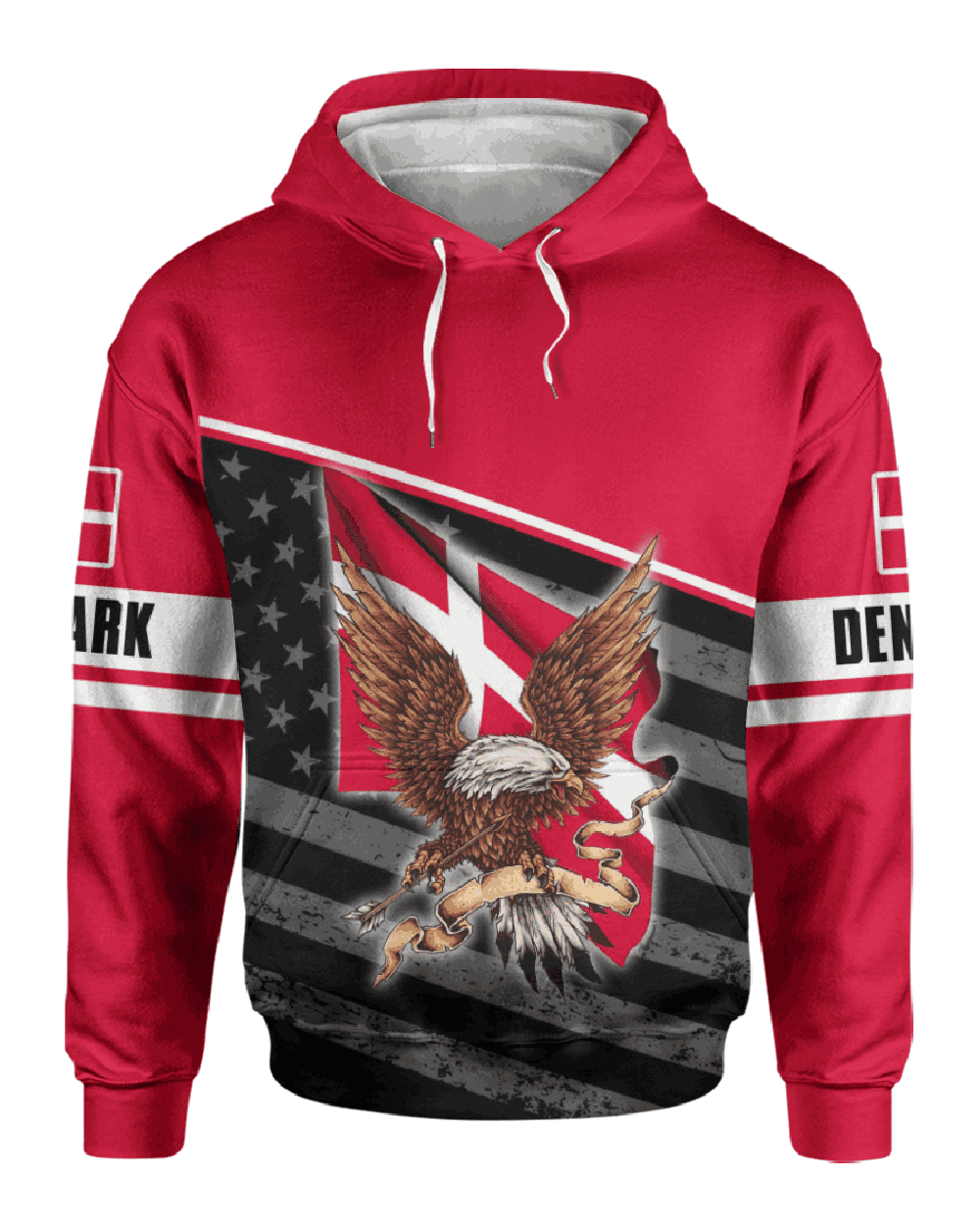 DENMARK US Eagle Flag 3D Hoodie, T-Shirt, Zip Hoodie, Sweatshirt For Men and Women