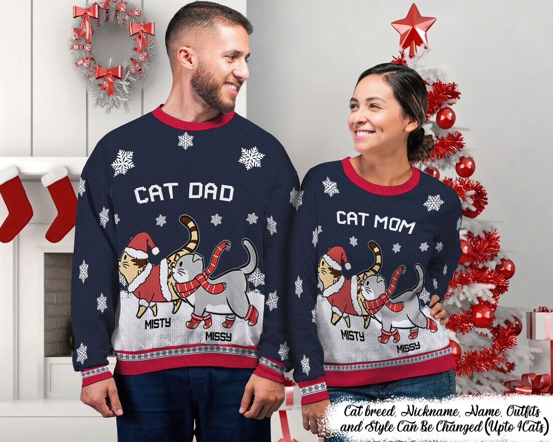 Personalized Ugly Christmas Sweater Cat Mom
