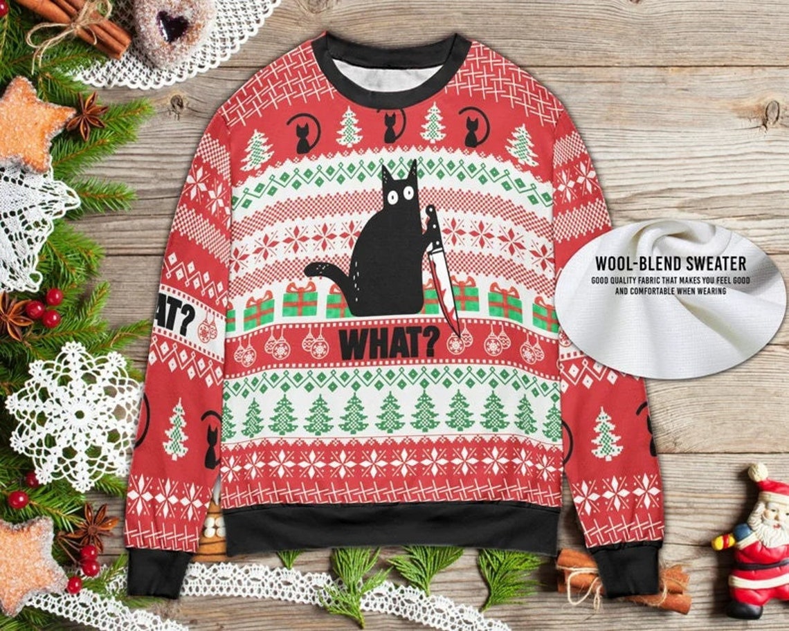 Black Cat What Ugly Christmas Sweater