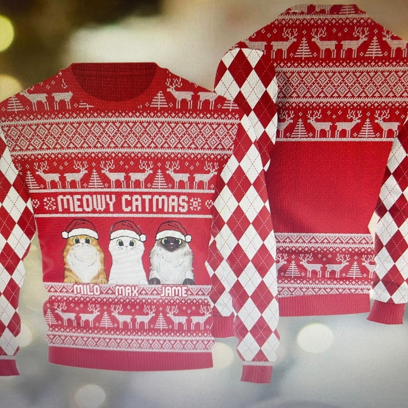 Meowy Catmas Custom Cat Ugly Christmas Sweater