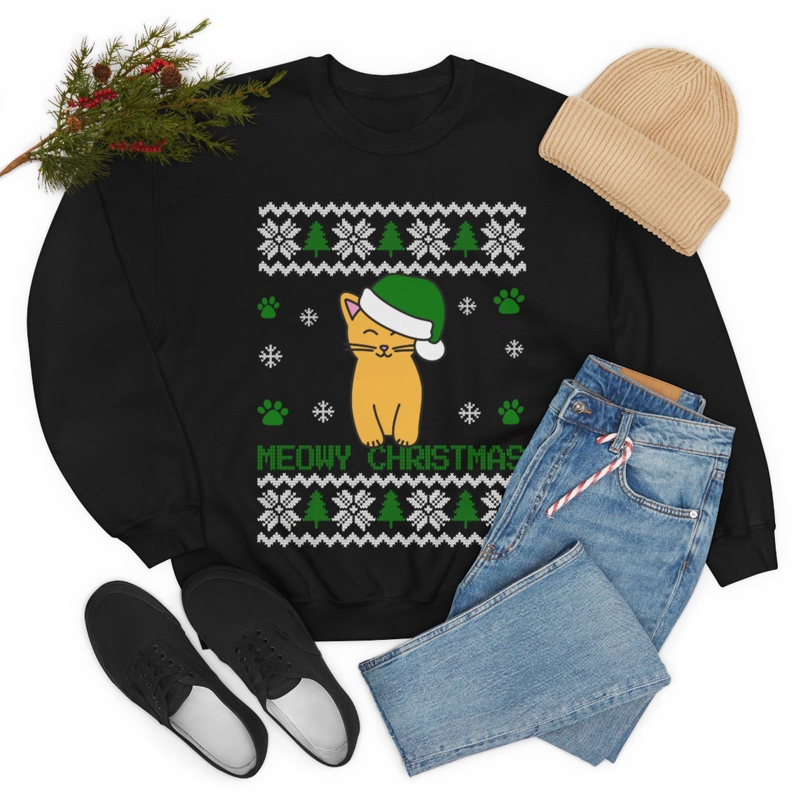 Meowy Cat Ugly Christmas Sweater