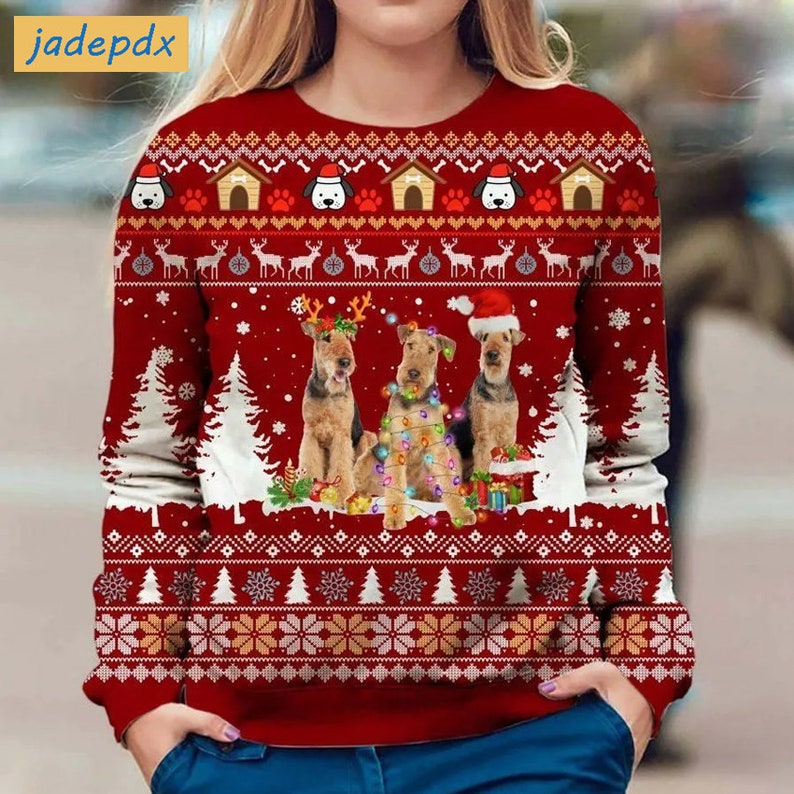 Airedale Terrier Ugly Christmas Sweater For Dog Lover