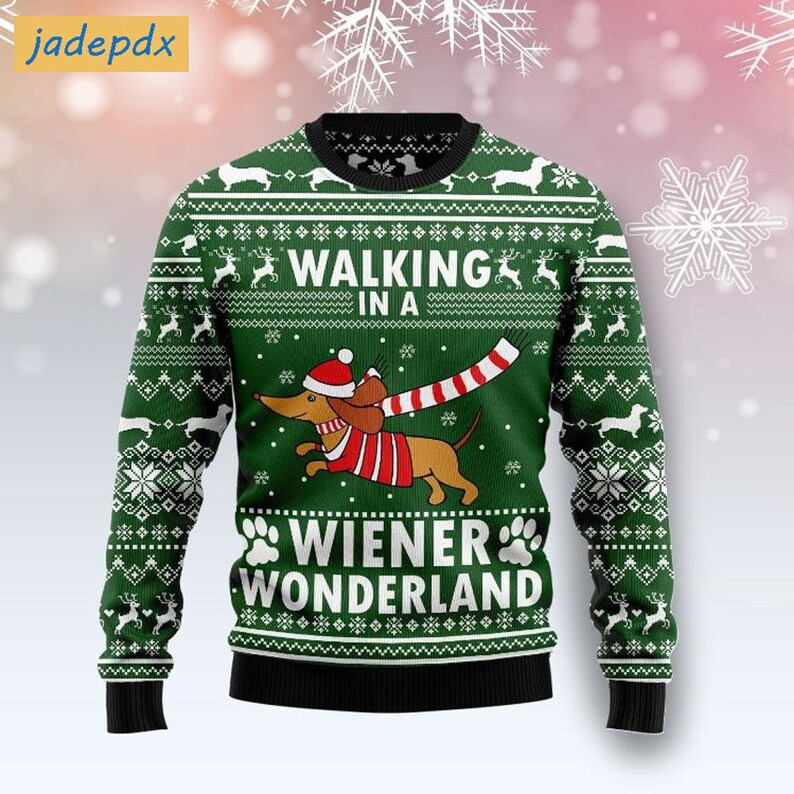 Dachshund Walking In A Weiner Wonderland Ugly Christmas Sweater