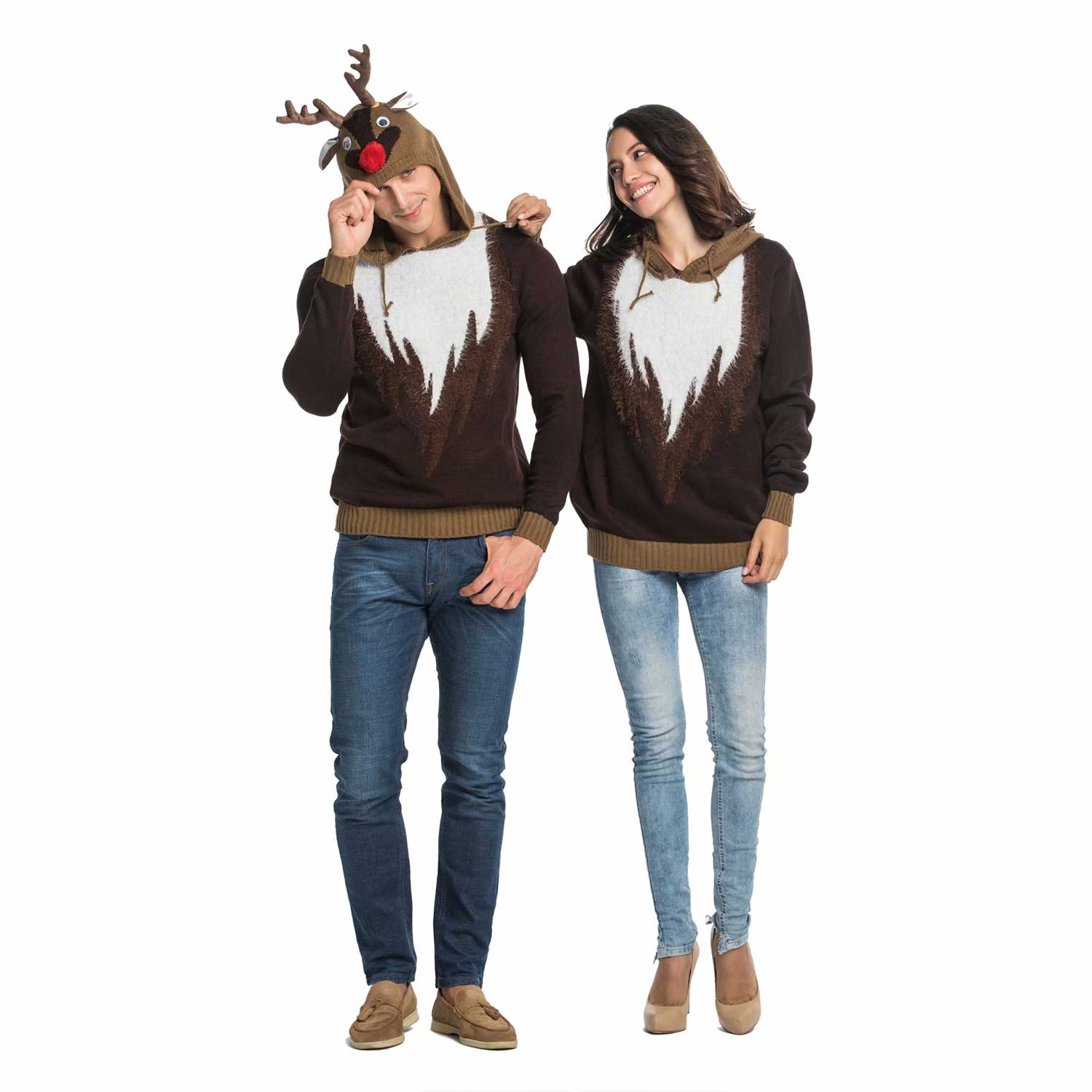 Knitted Fur Reindeer Mens Christmas Sweater Hoodie