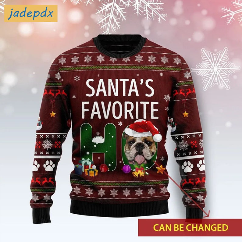 Santa's Favorite Ho Custom Dog Face Ugly Christmas Sweater