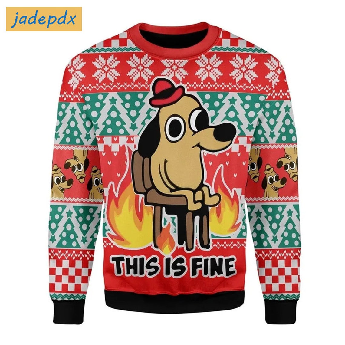 This Is Fine Dog Meme Ugly Christmas Sweater