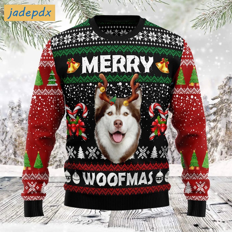 Funny Merry Woofmas Husky Ugly Christmas Sweater