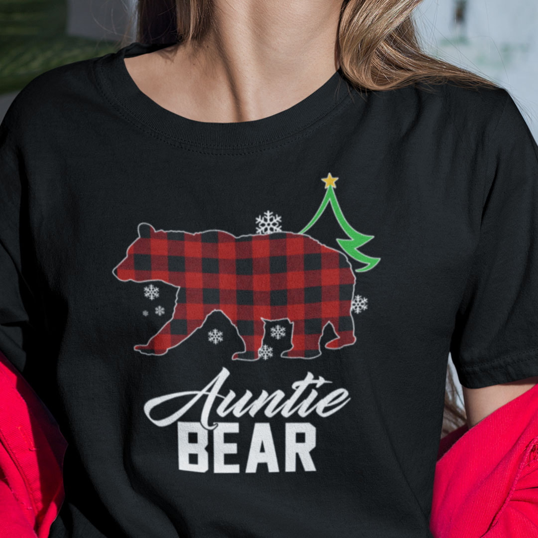 Auntie Bear Christmas Shirt Red Buffalo Plaid Polar Bear