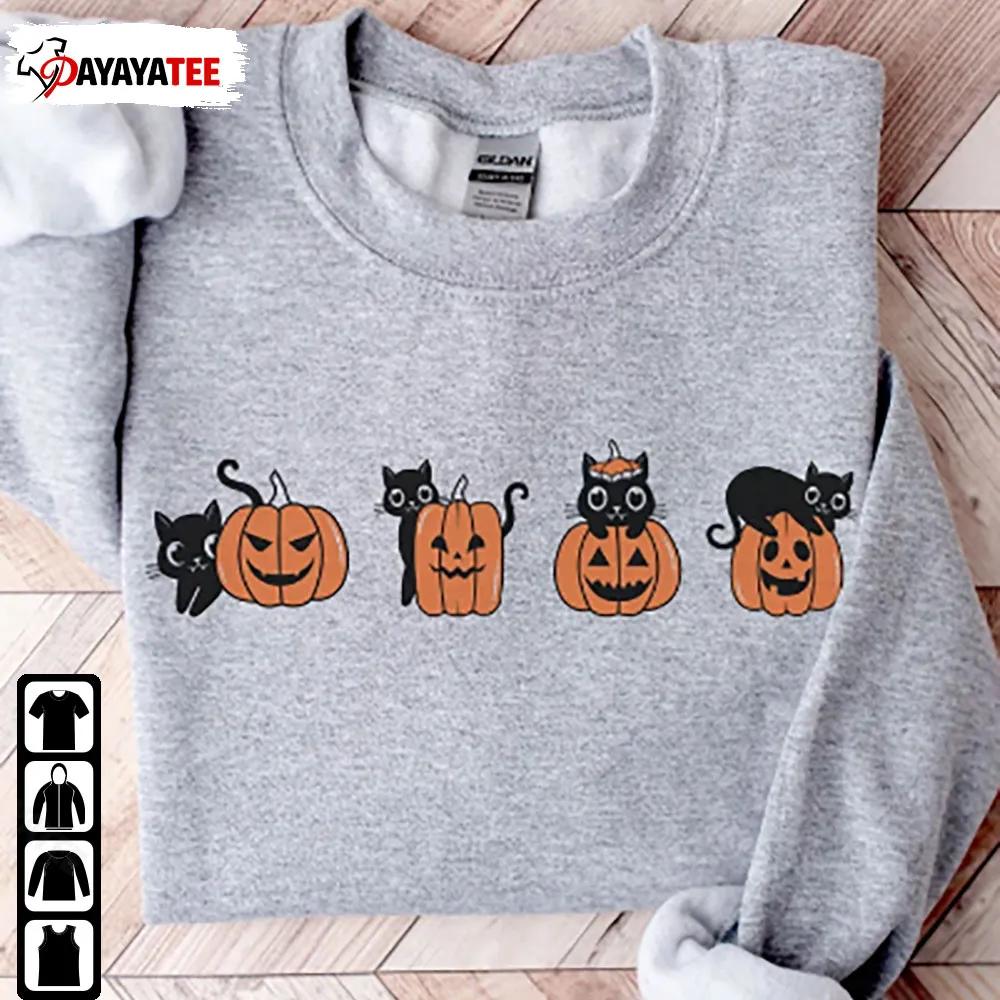 Black Cat Pumpkin Sweatshirt Halloween Gift For Cat Owner - Ingenious Gifts Your Whole Family