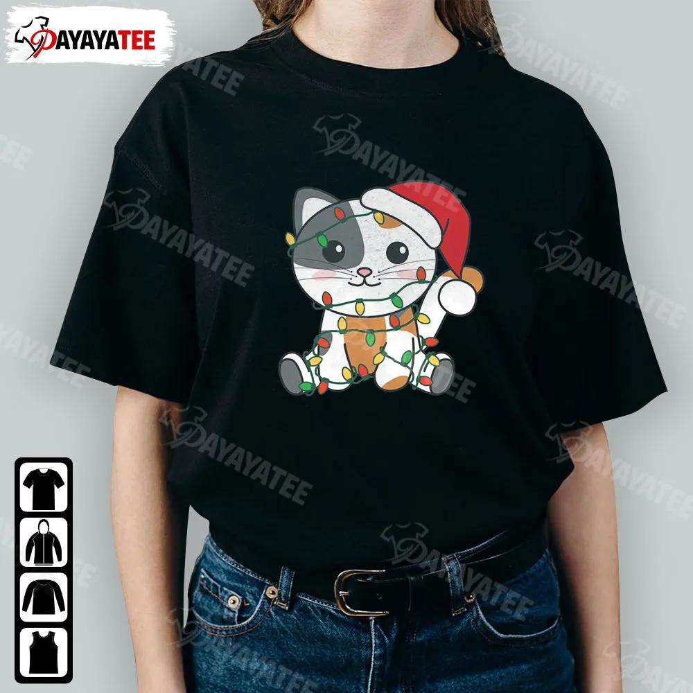 Cat Merry Christmas Led Shirt Cat At Christmas With A Chain Of Lights - Ingenious Gifts Your Whole Family