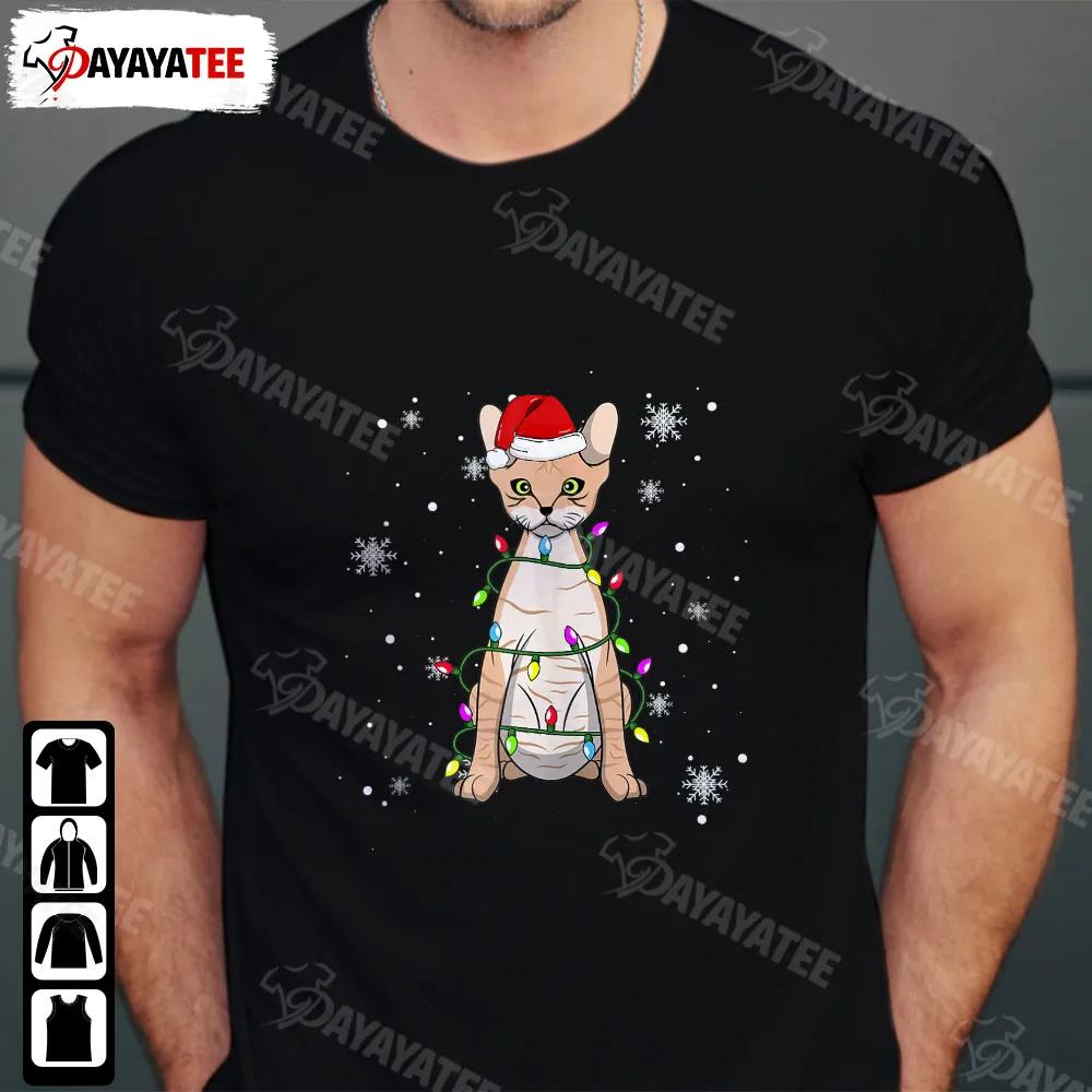 Devon Rex Cat Christmas Lights Shirt Santa Hat Outfit For Xmas Parties - Ingenious Gifts Your Whole Family