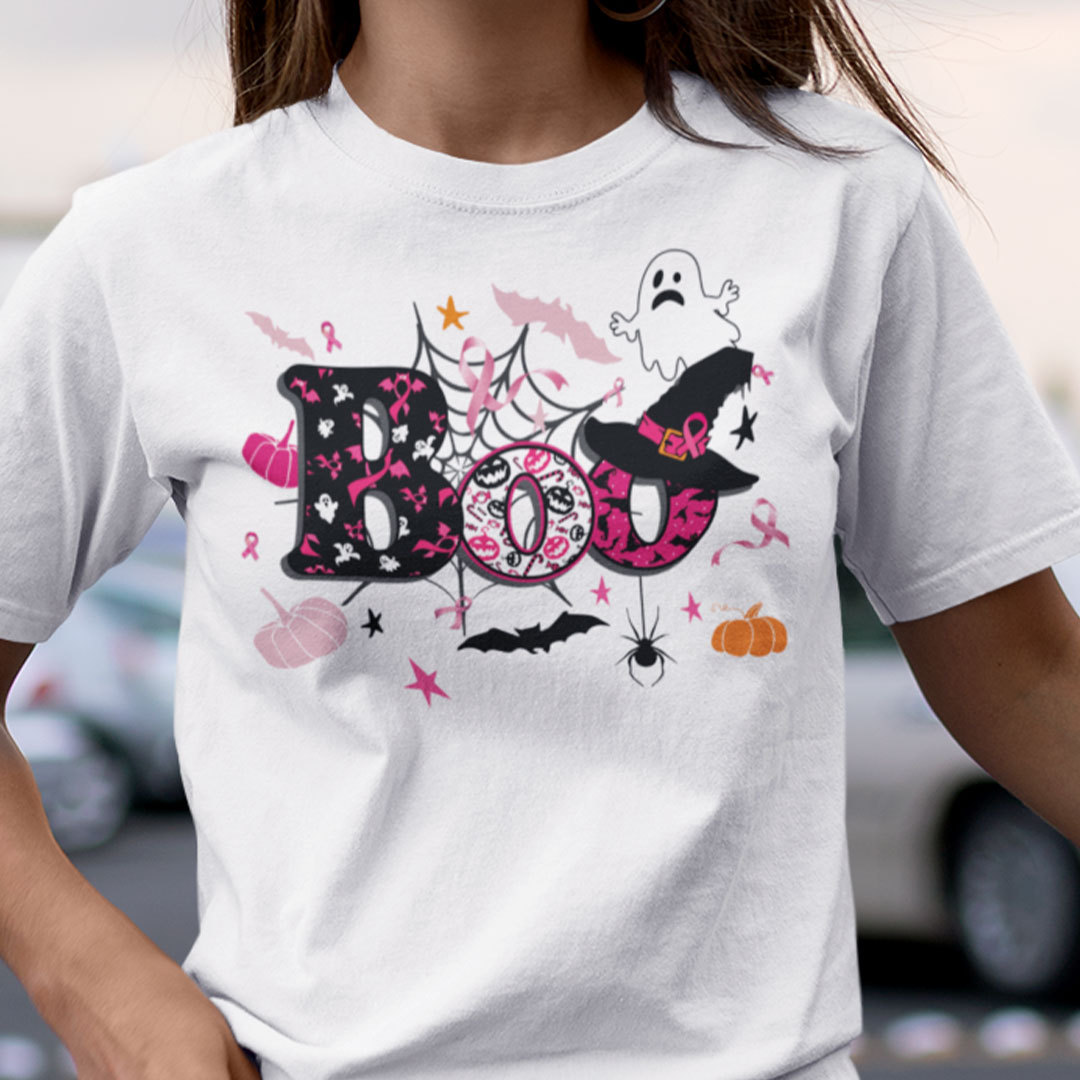 Ghost Boo Halloween T Shirt Breast Cancer Awareness