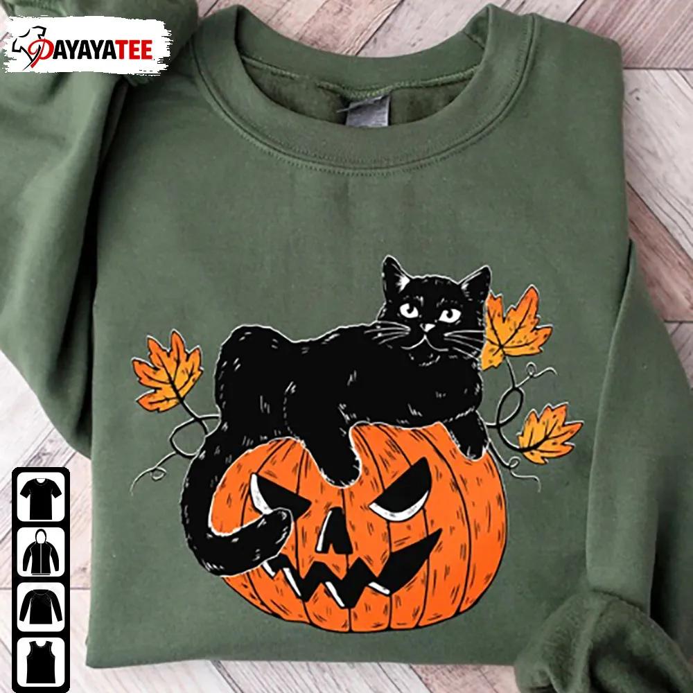 Halloween Cat Sweatshirt Black Cat On Pumpkin Shirt For Cat Lovers - Ingenious Gifts Your Whole Family