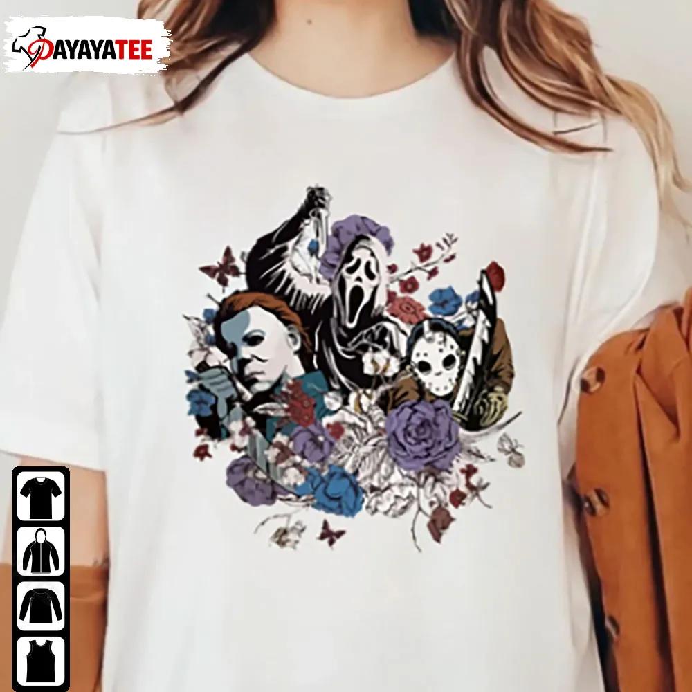 Halloween Floral Horror Movie Chacracters Shirt Scream Ghostface Jason Michael Myers - Ingenious Gifts Your Whole Family