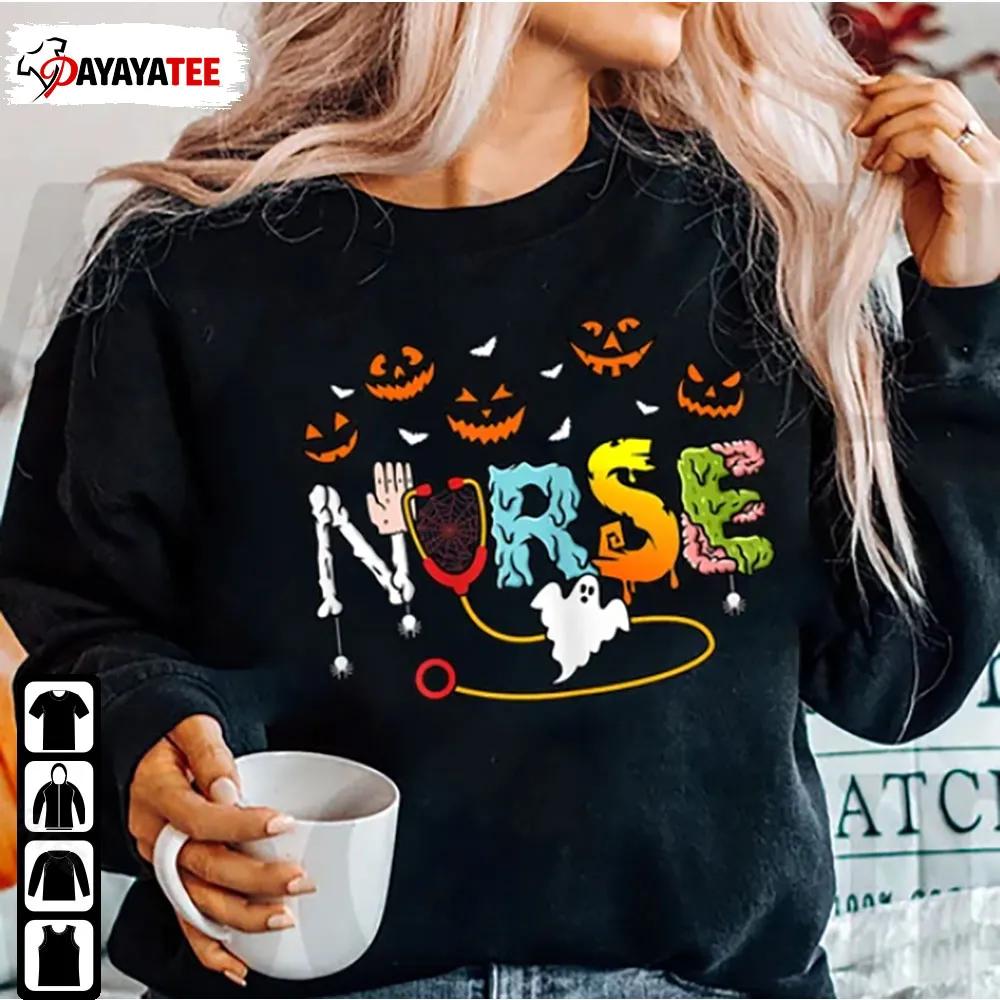 Halloween Nurse Shirt Spooky Nursing Stethoscope Pumpkin Unisex - Ingenious Gifts Your Whole Family