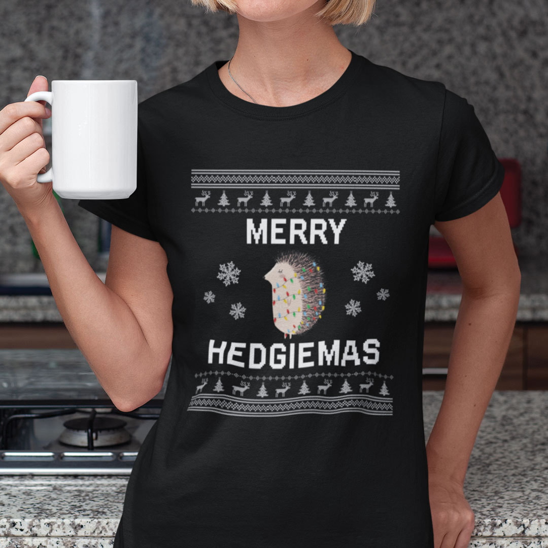 Hedgehog Christmas T Shirt Merry Hedgiemas