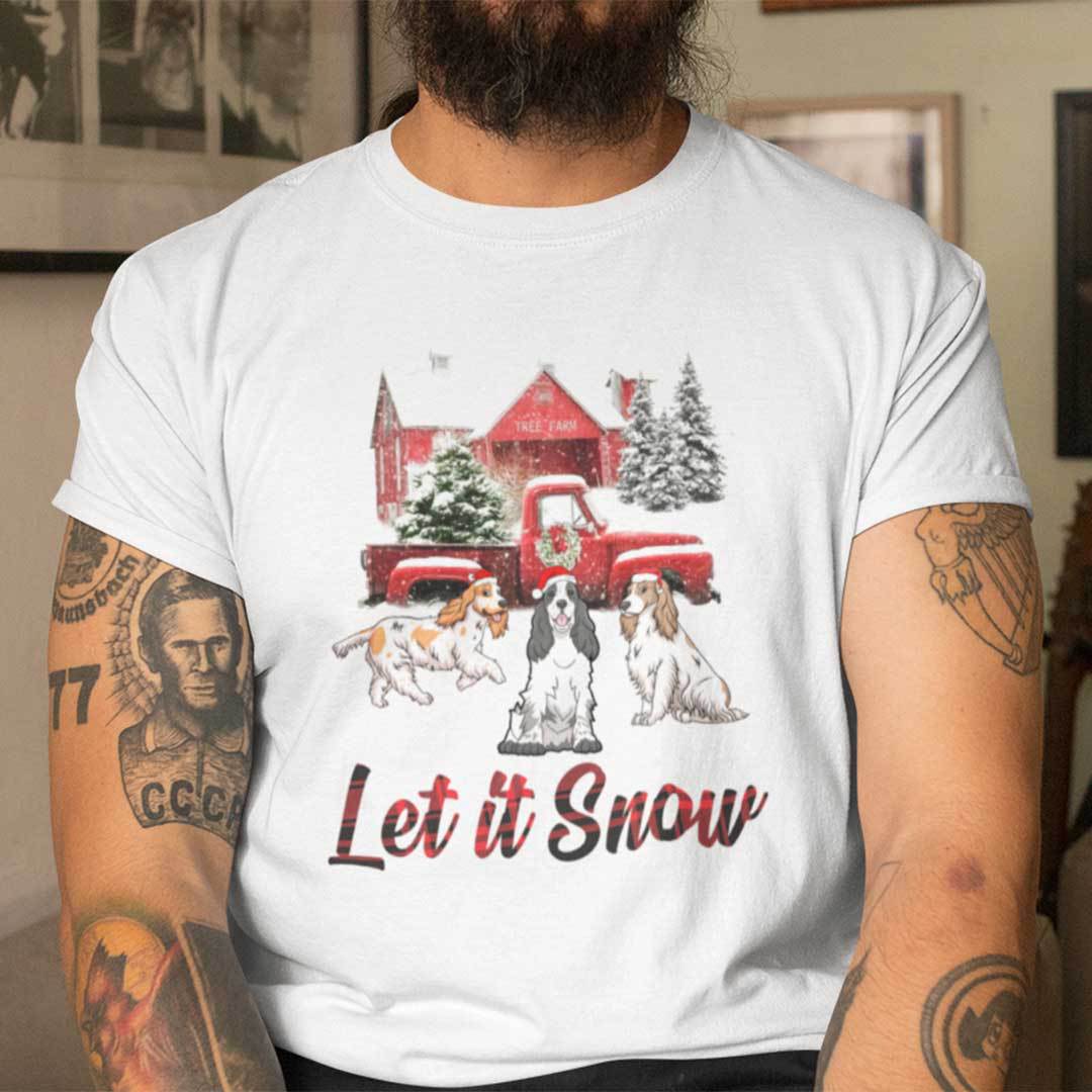 Let It Snow Cocker Spaniel Christmas T Shirt 100% Cotton