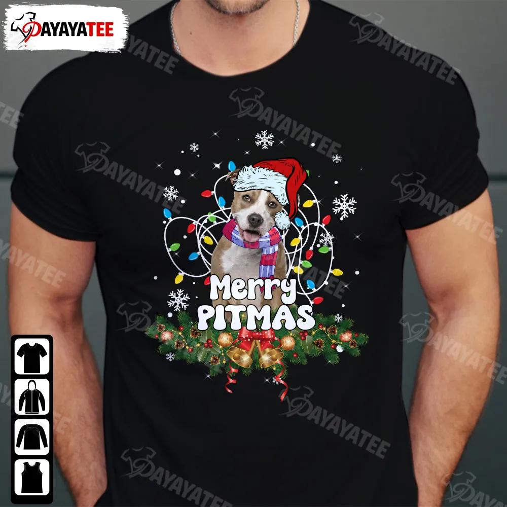 Merry Pitmas Santa Pitbull Shirt Christmas Lights Dog Lover Outfit For Xmas Parties - Ingenious Gifts Your Whole Family