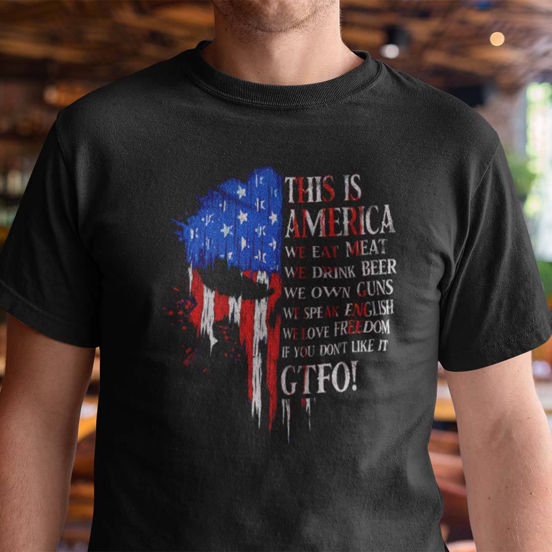Patriot Shirt Skull American Flag We Eat Meat We Own Guns