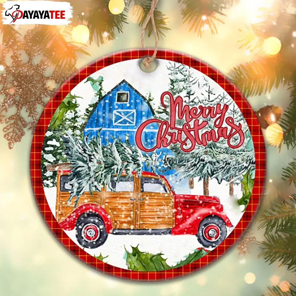 Red Truck Farmhouse Christmas Ornament Winter Tree Scene - Ingenious Gifts Your Whole Family