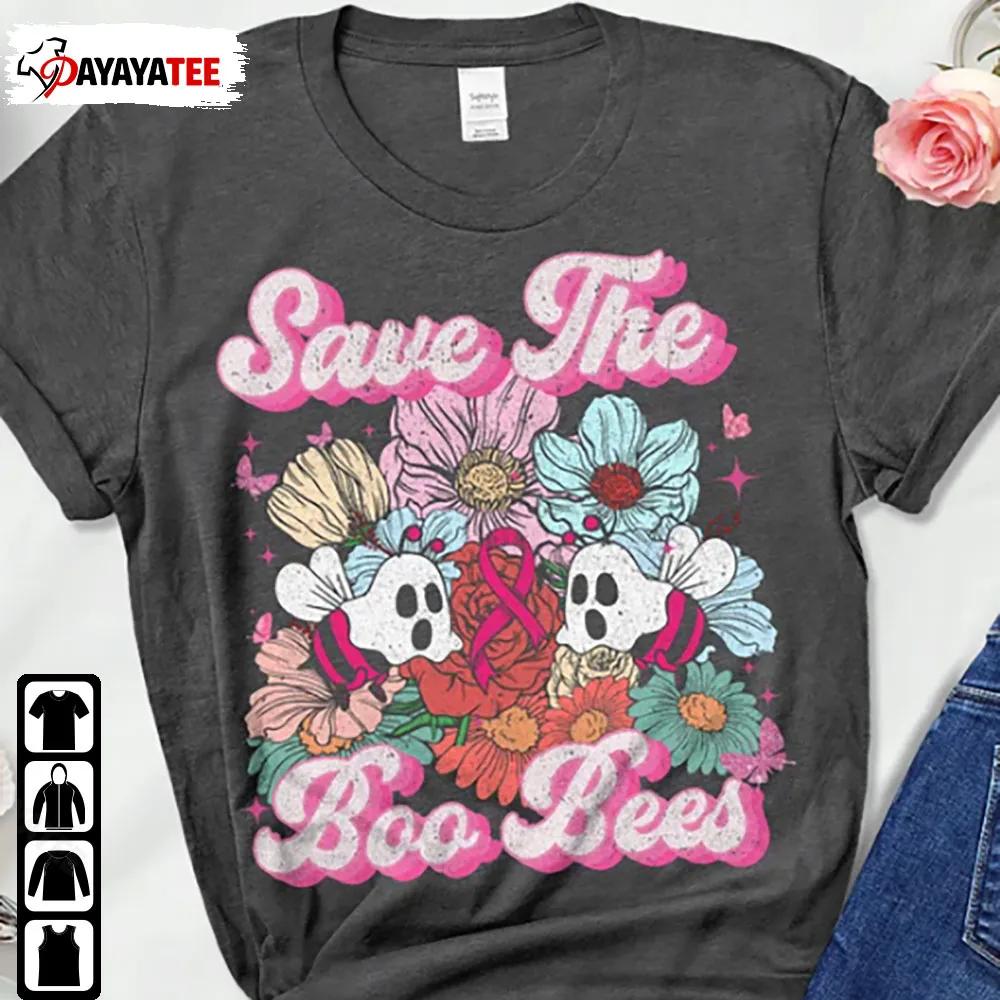 Save The Boo Bees Shirt Halloween Cancer Awareness Floral Pink Ribbon - Ingenious Gifts Your Whole Family