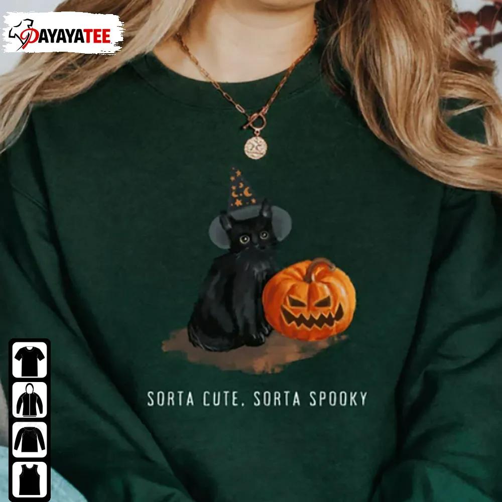 Sorta Cute Sorta Spooky Shirt Black Cat Pumpkin Halloween Jack O Lantern Unisex - Ingenious Gifts Your Whole Family