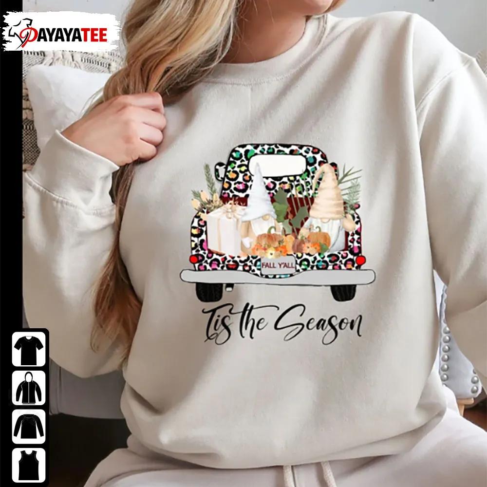 Tis The Season Christmas Gnomes Truck Leopard Sweatshirt Shirt - Ingenious Gifts Your Whole Family
