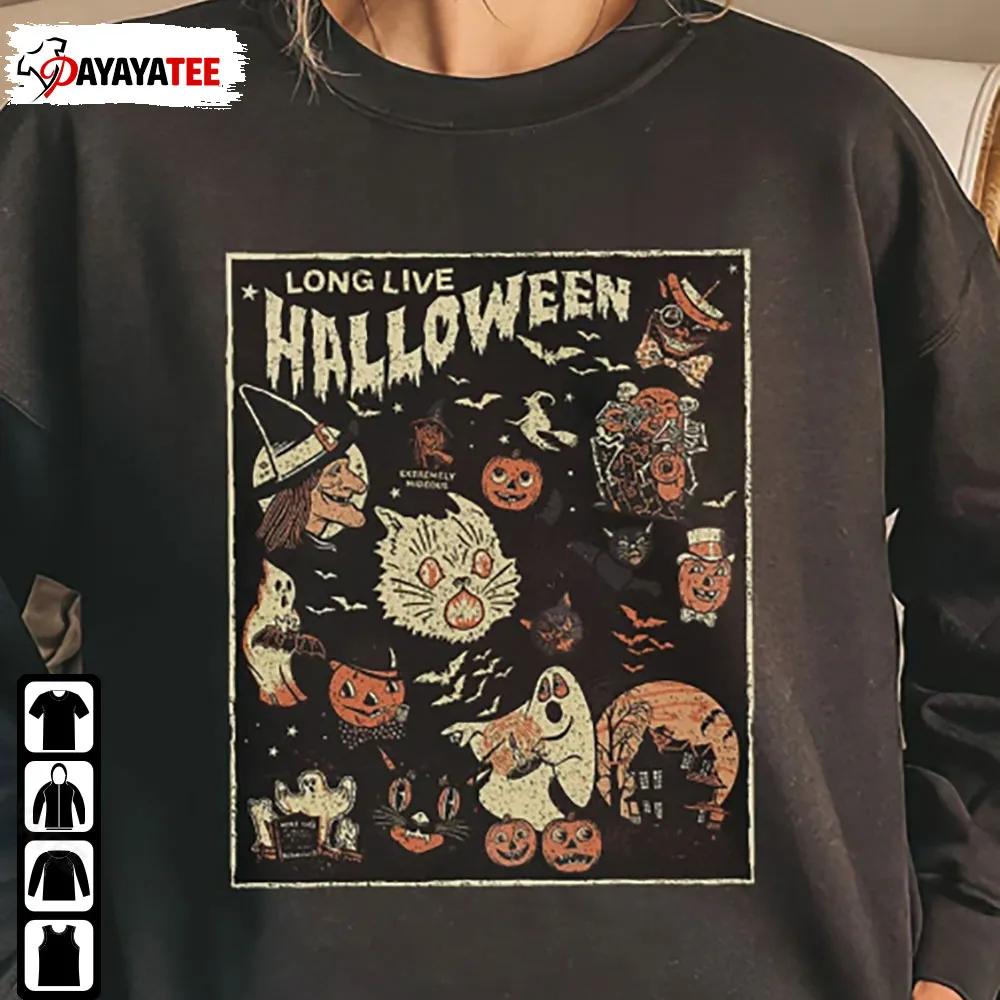 Vintage Long Live Halloween Shirt Black Cat Retro Fall - Ingenious Gifts Your Whole Family
