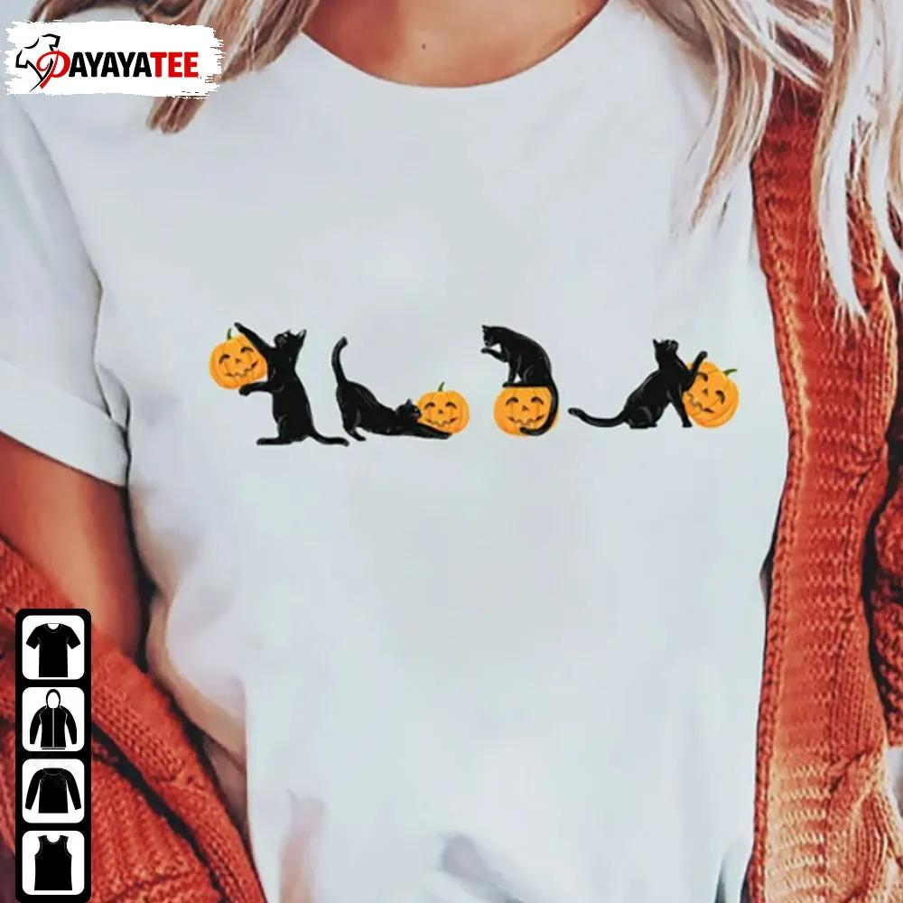 Black Cat Pumpkin Halloween Shirt Merch Gift Unisex Hoodie - Ingenious Gifts Your Whole Family