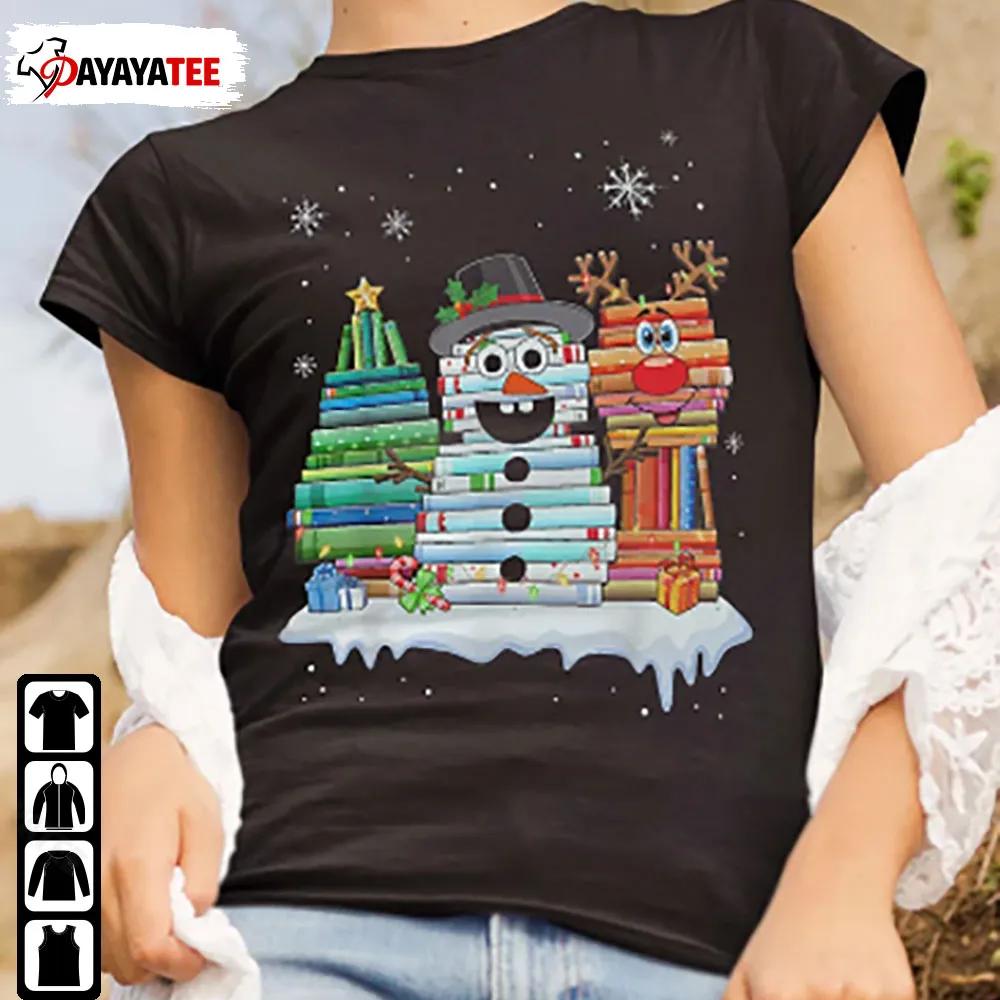 Book Christmas Tree Snowman Reindeer Book Stack Librarian Shirt Christmas Gift - Ingenious Gifts Your Whole Family