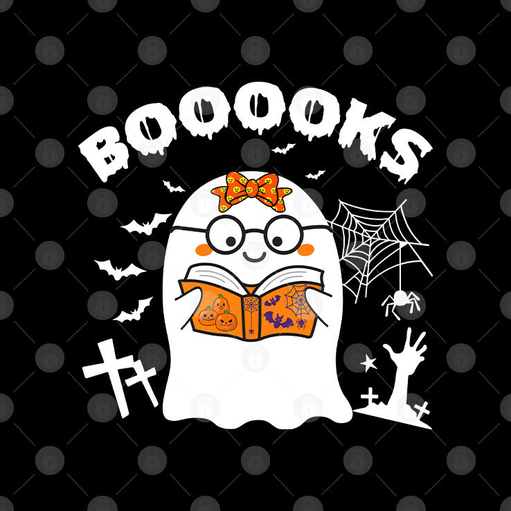 Booooks Cute Ghost Reading Library Books Halloween Teacher Shirt