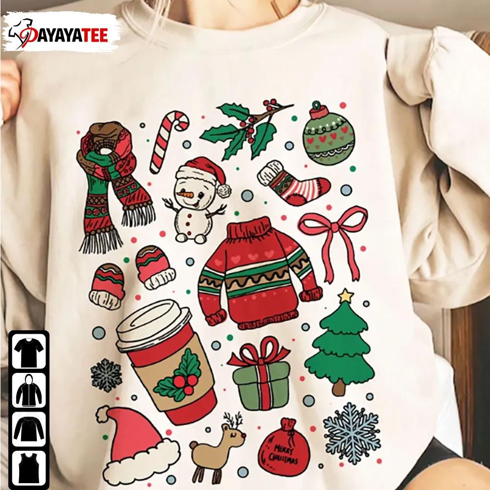 Christmas Doodles Shirt Coffe Snowman Christmas Tree Unisex - Ingenious Gifts Your Whole Family