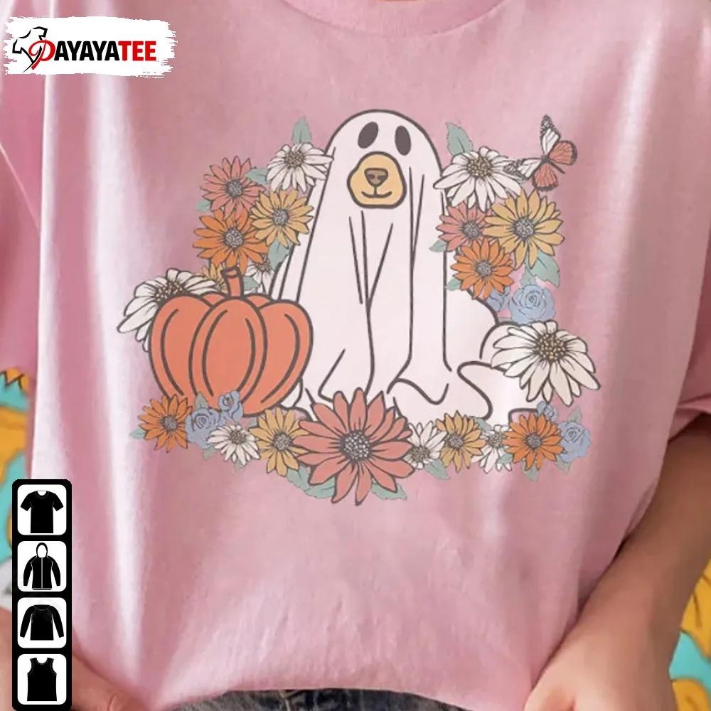 Floral Ghost Dog Halloween Shirt Dogs Pumpkin Fall Unisex Merch Gift - Ingenious Gifts Your Whole Family