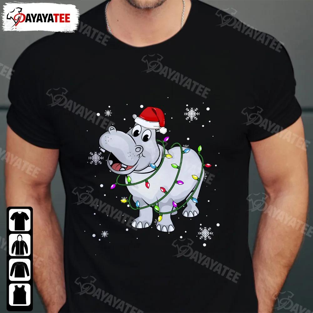 Hippo Christmas Lights Led Shirt Funny Santa Hat Christmas Lover Outfit For Xmas Parties - Ingenious Gifts Your Whole Family