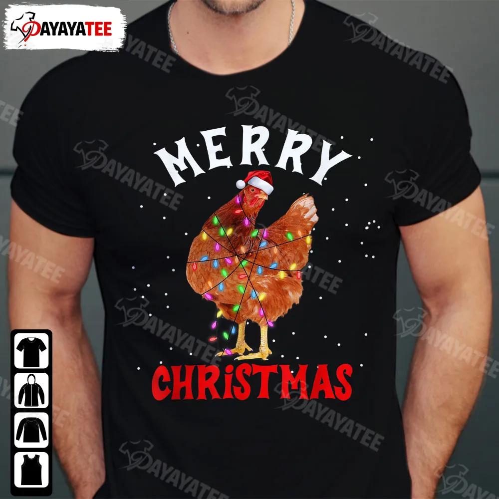 Merry Christmas Chicken Light Shirt Funny Santa Hat Christmas Tree - Ingenious Gifts Your Whole Family