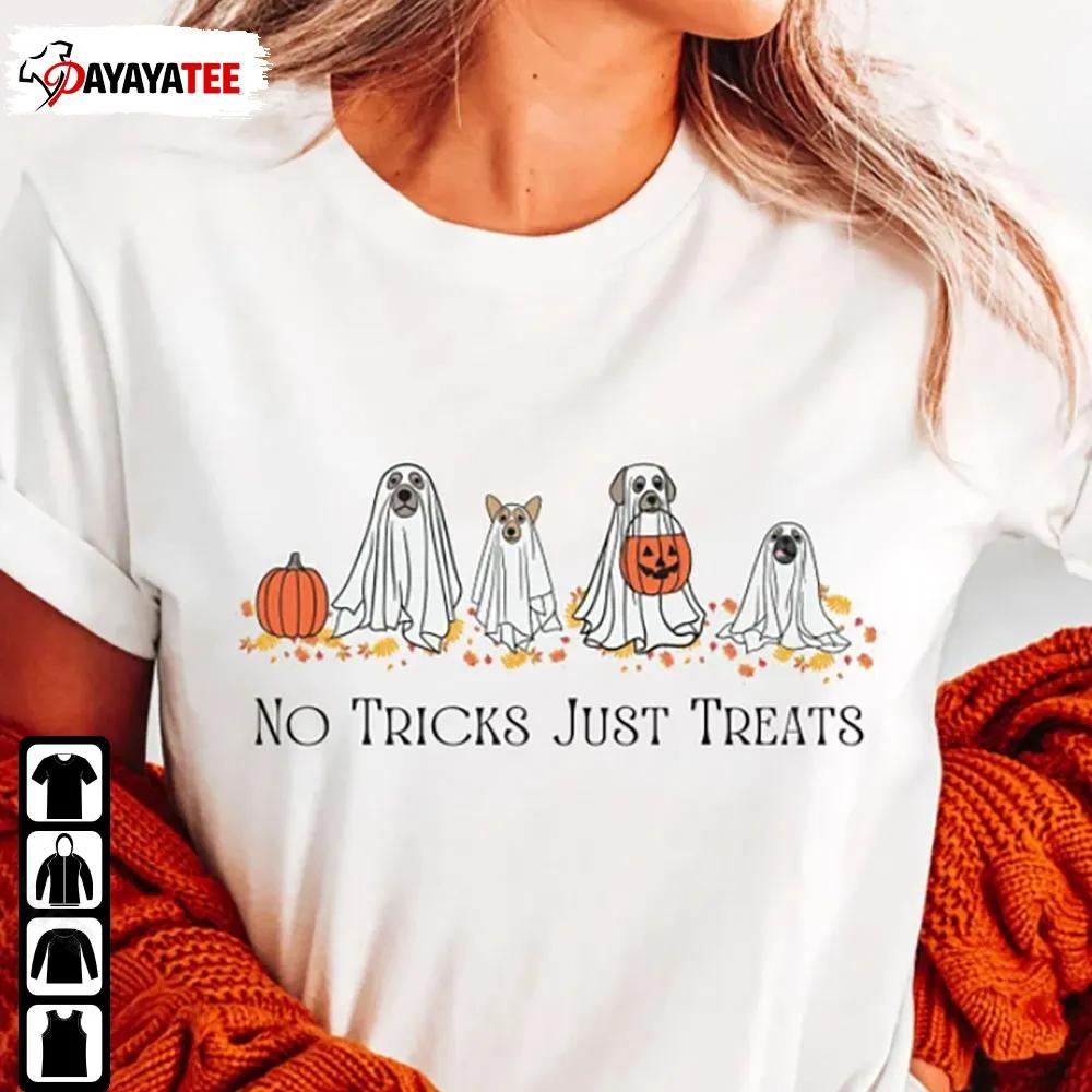 No Tricks Just Treats Shirt Ghost Dog Halloween Spooky Autumn Pumpkin - Ingenious Gifts Your Whole Family