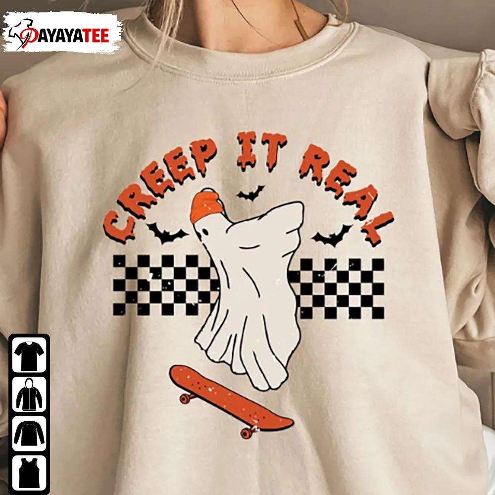 Retro Halloween Ghost Skateboard Creep It Real Shirt Ghost Witch Fall Sweatshirt - Ingenious Gifts Your Whole Family