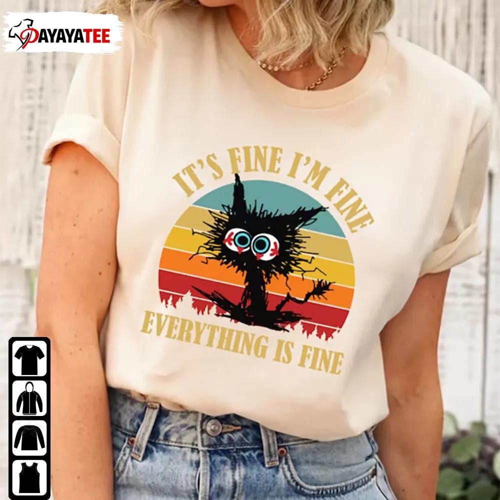 Retro Its Fine Im Fine Everything Is Fine Christmas Shirt Gift For Xmas Gift Cat Lover - Ingenious Gifts Your Whole Family