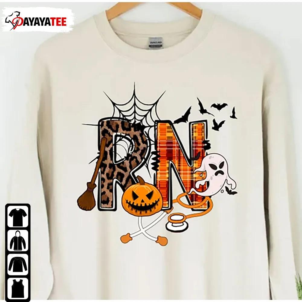 Rn Leopard Halloween Nurse Shirt Spooky Season Pumpkin - Ingenious Gifts Your Whole Family
