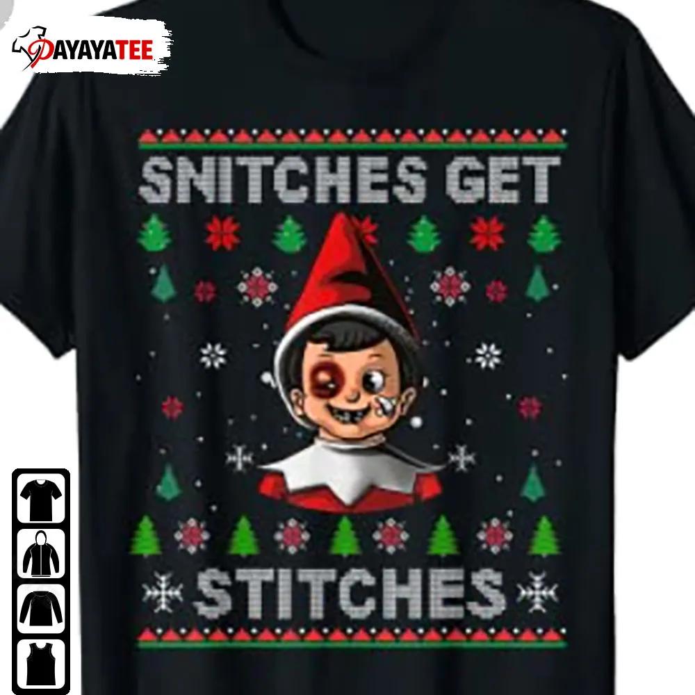 Snitches Get Stitches Shirt Santa Red Elf Mouse Xmas Ugly Sweater - Ingenious Gifts Your Whole Family