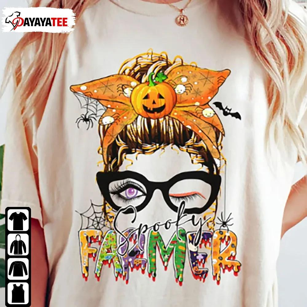 Spooky Farmer Halloween Shirt Messy Bun Agriculturist Cultivator - Ingenious Gifts Your Whole Family