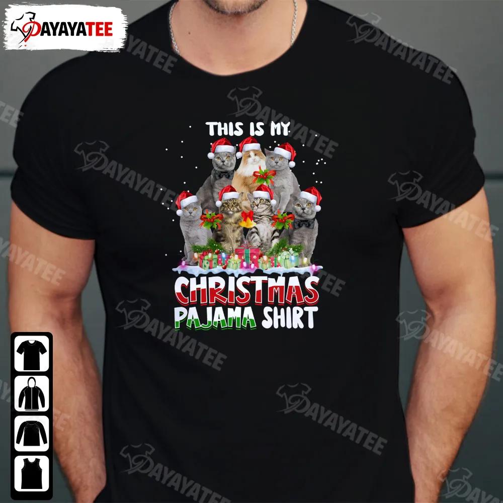 This Is My Christmas Pajama Shirt Family Cat Christmas Lights Santa Hat - Ingenious Gifts Your Whole Family