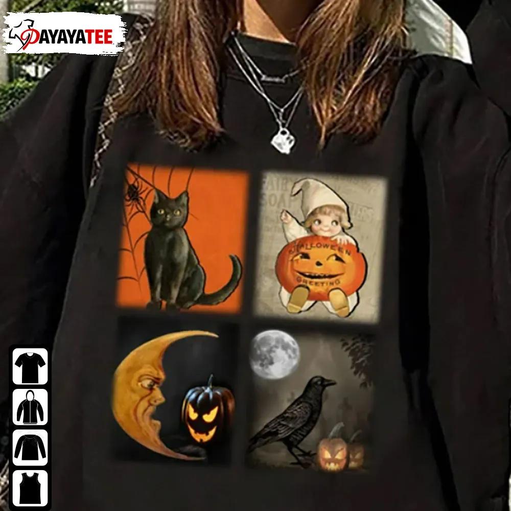 Vintage Black Cat Pumpkin Halloween Jack O Lantern Merch Gift Unisex Hoodie - Ingenious Gifts Your Whole Family