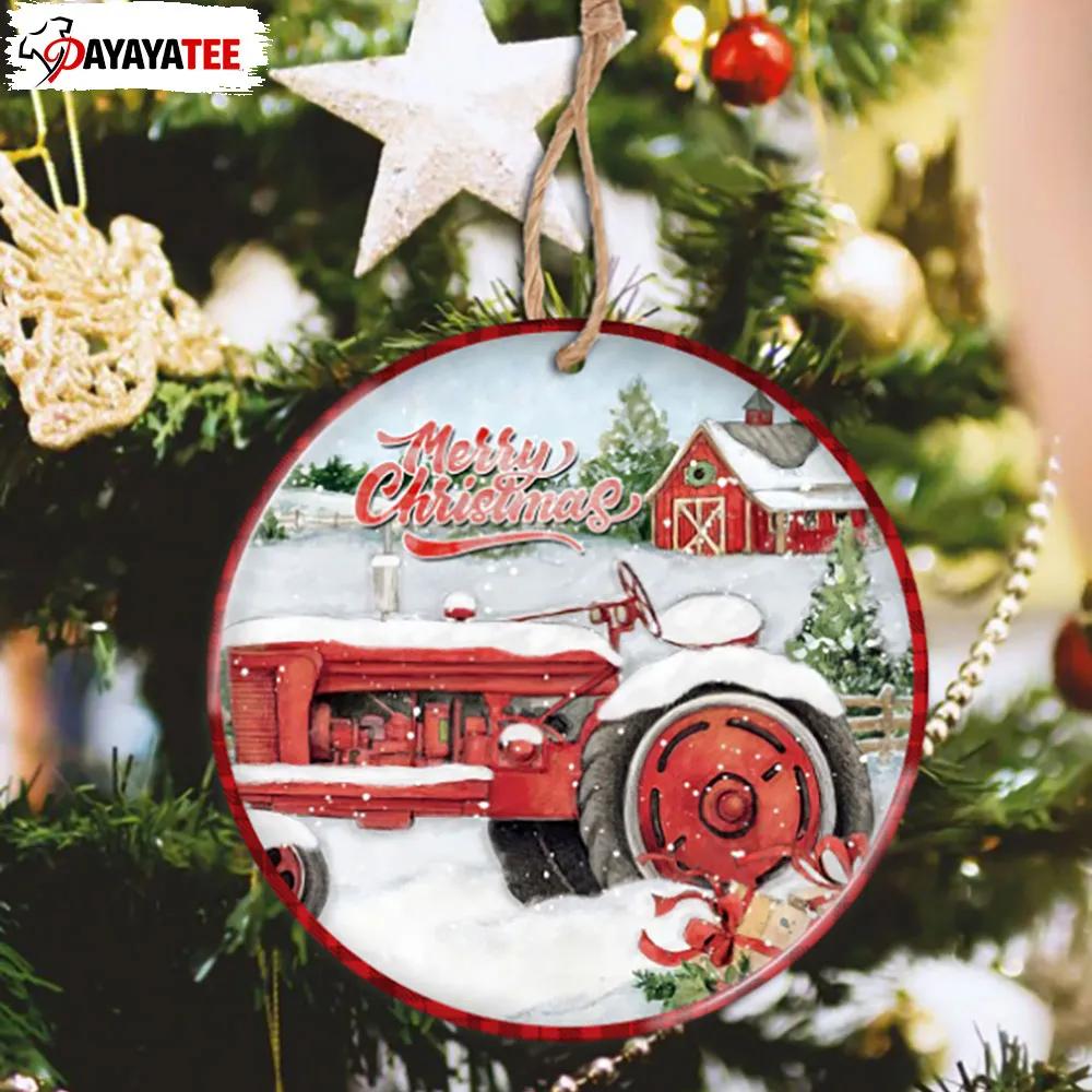 Vintage Farm Winter Scene Round Ornament Red Truck Farmhouse Christmas - Ingenious Gifts Your Whole Family