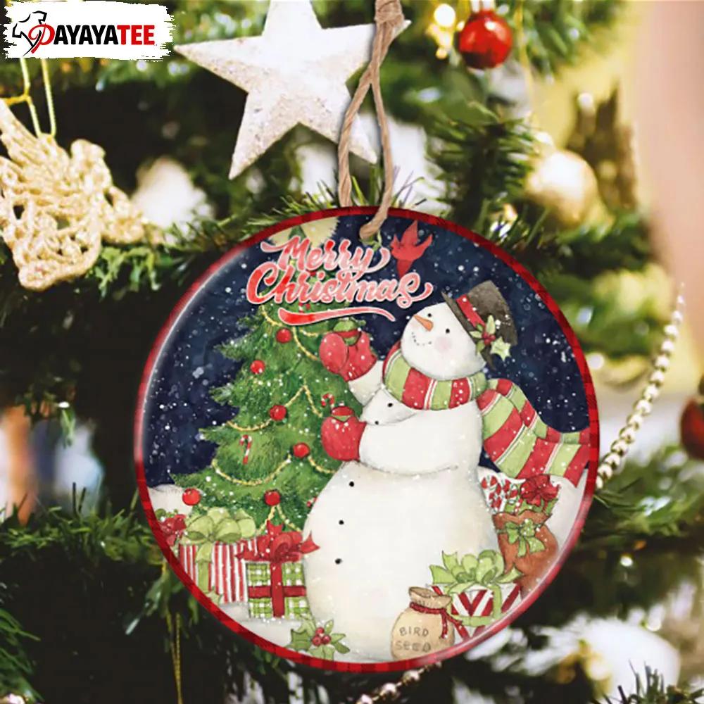Vintage Farm Winter Scene Round Ornament Snowman Christmas Tree - Ingenious Gifts Your Whole Family